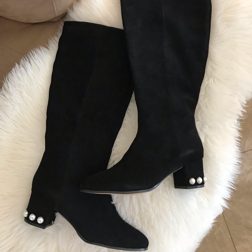 Suede real leather boots wide calf sz 10/11